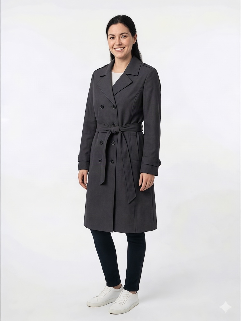 $300 Tahari Long Trench Buttoned Wrapped Waist Belt Coat Size 6-8 Women’s